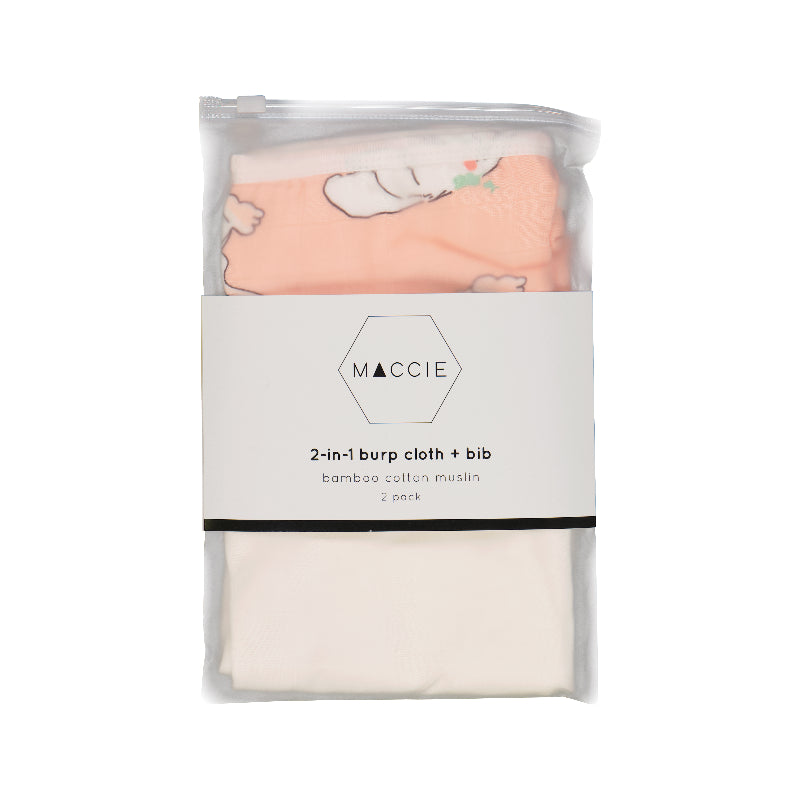 2 in 1 Burp Cloth + Bib Pink Bunny & White