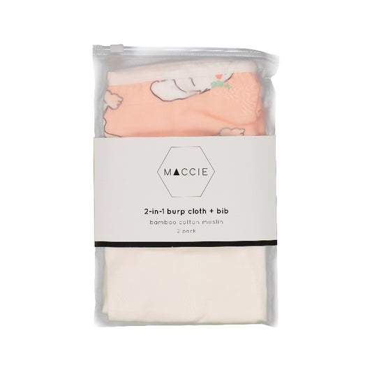 2 in 1 Burp Cloth + Bib Pink Bunny & White