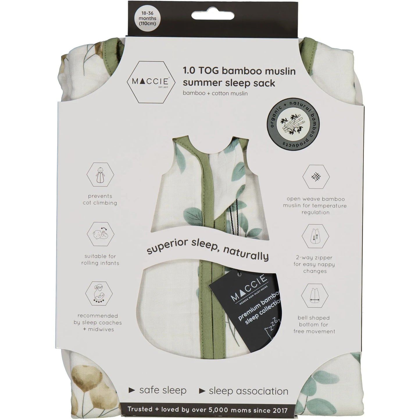 Bamboo Sleep Sack 1.0 TOG (Green Leaves & Sage)