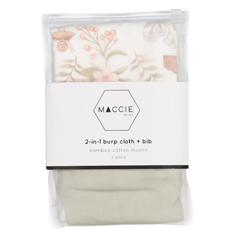 2 in 1 Burp Cloth + Bib Secret Garden & Sage