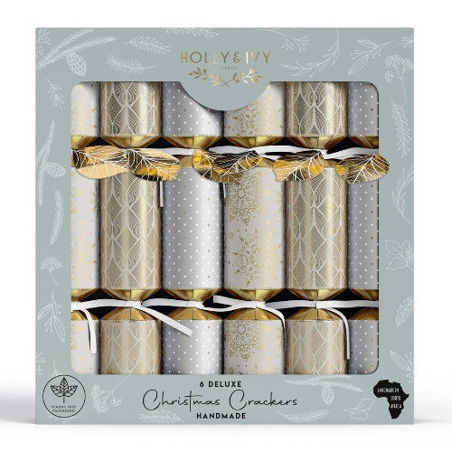 6 Deluxe Metallic Christmas Crackers