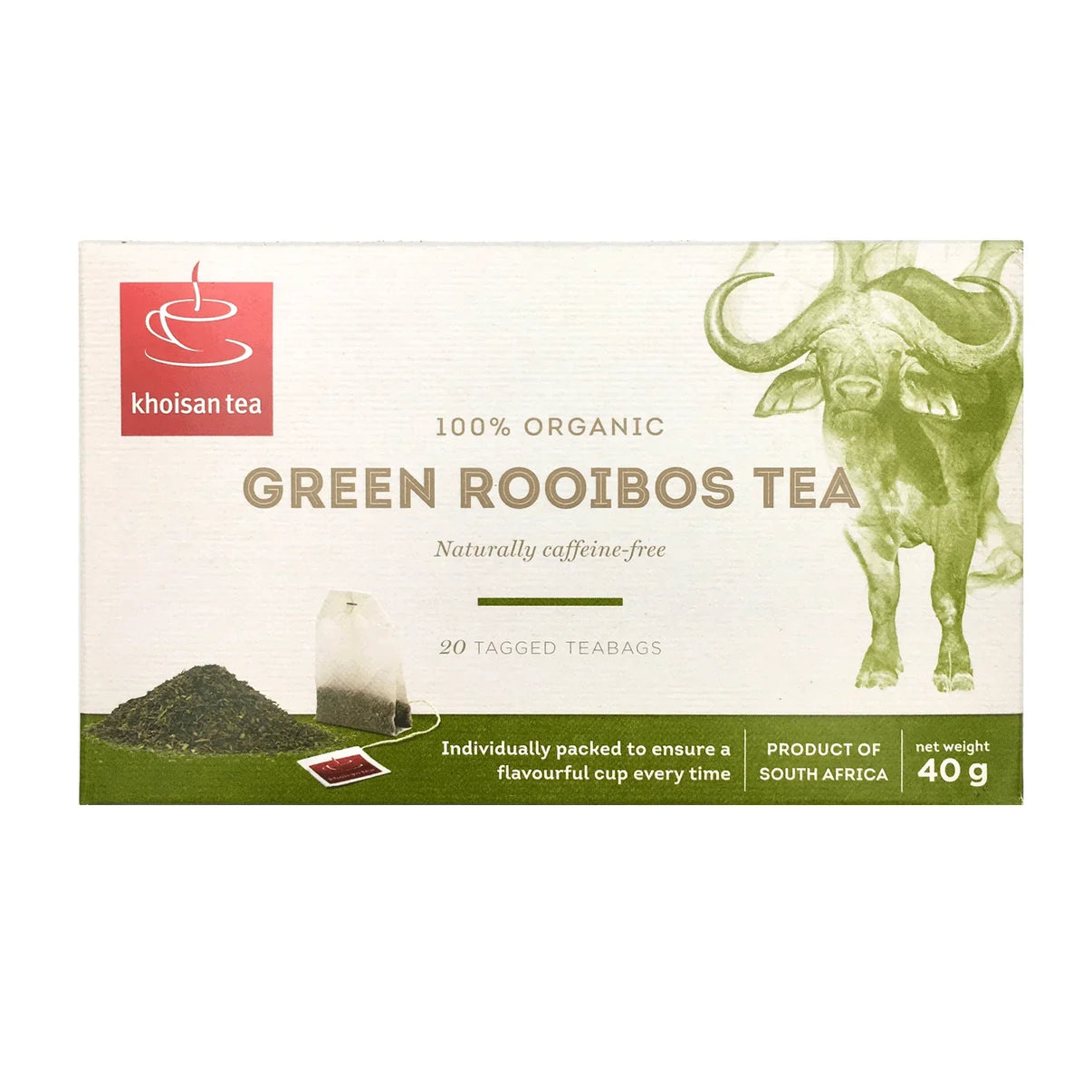 Khoisan Organic Tea Green Rooibos 20 bags Wildsprout